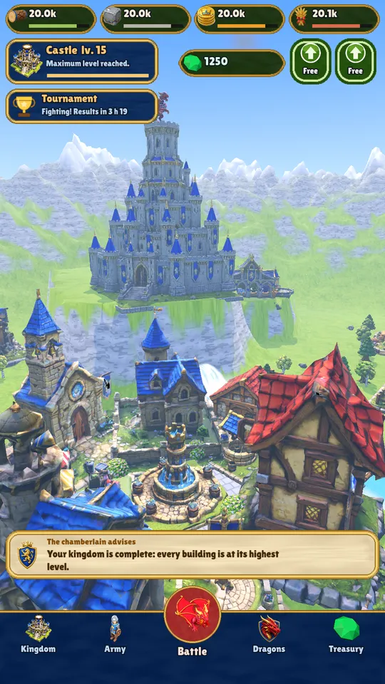 Kingdrake screenshot: An Age III kingdom, its castle and its buildings