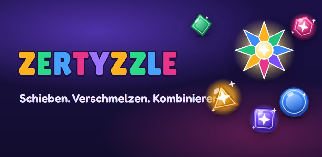 Banner von Zertyzzle, einem Puzzlespiel mit verschmelzenden Kristallen