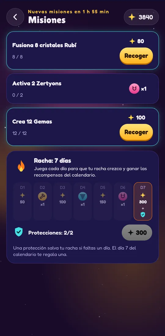 Captura de pantalla de Zertyzzle: Misiones diarias y racha de conexión