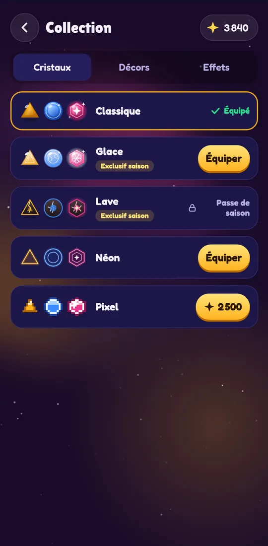 Capture d'écran de Zertyzzle : Collectionne cristaux, décors et effets