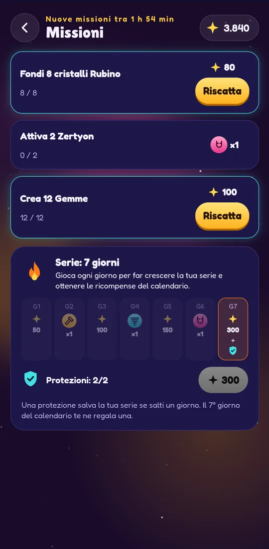 Screenshot di Zertyzzle: Missioni giornaliere e serie di accessi